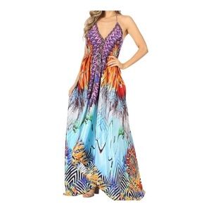 Vibrant Multicolor Halter Maxi Dress